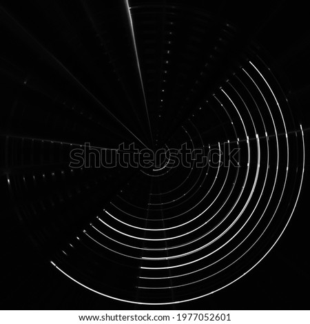 Lens of photo or video camera. Aperture of optical device. Hi-tech optics equipment. Abstract geometric background with round notches and concentric rings for science, industry and modern technology.