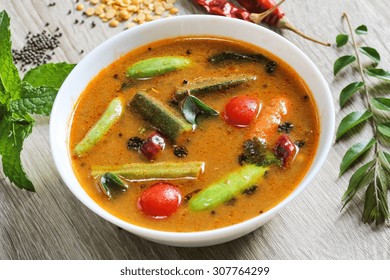 Lentil Sambar -Popular South Indian Curry With Lentil And Vegetables