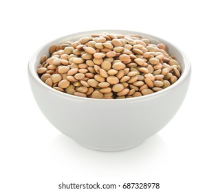 Lentils In A Bowl On White Background