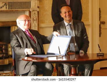 Leo Varadkar TD Meets Irish President Michael D Higgins At Áras An Uachtaráin In Dublin Following The Taoiseach’s Request To Dissolve The Dáil, January 14, 2020.