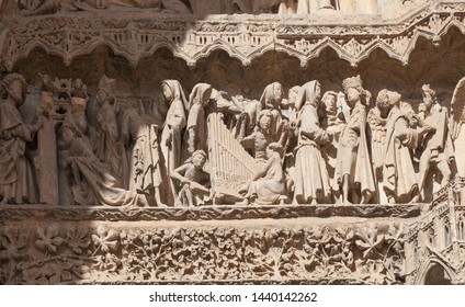 Leon Cathedral Main Facade, Spain. Final Judgment Scene Of Paradise