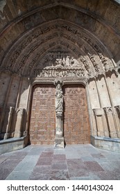 Leon Cathedral Main Facade, Spain. White Virgin Mary Portal