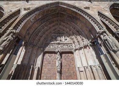 Leon Cathedral Main Facade, Spain. White Virgin Mary Portal