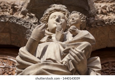 Leon Cathedral Main Facade, Spain. White V. Mary Portal