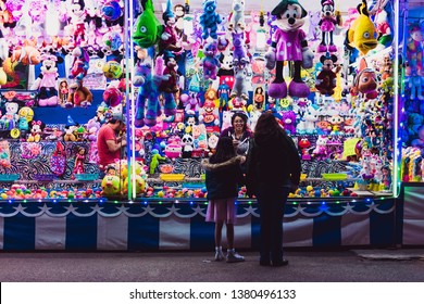 Leon, Guanajuato, Mexico - January 31 2019: Leon Annual City Fair, Carnival Games With Prizes