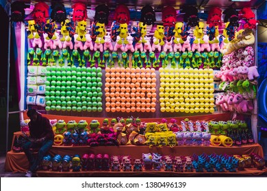 Leon, Guanajuato, Mexico - January 31 2019: Leon Annual City Fair, Carnival Games With Prizes