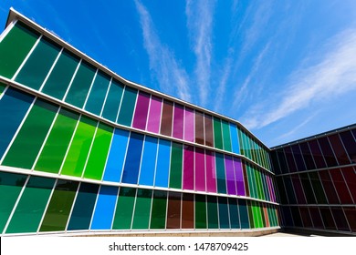 LEON, SPAIN-SEP 02: Facade of MUSAC. Contemporary Art Museum of Castilla y Leon. Contemporary building opened in 2005. View of colorful facade  on Sep 02, 2010, in Leon, Spain