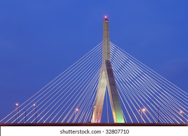Leonard P. Zakim Bunker Hill Bridge at night in Boston, Massachusetts