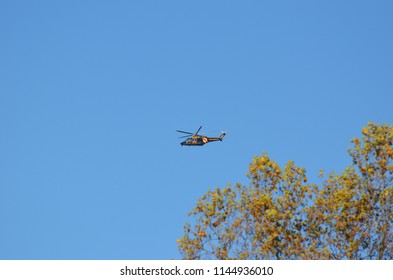 Leonardtown, Maryland/USA - October 26, 2017: Maryland State Police Helicopter N388MD In Flight