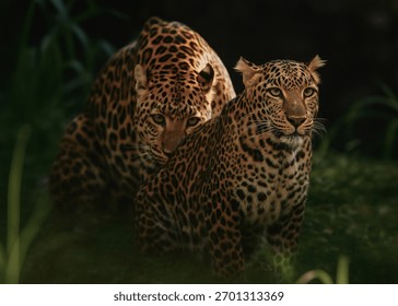 leopard playing in the grass under the tree