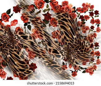 Leopard skin with floral pattern texture; Print for cloth design, textile, fabric.
