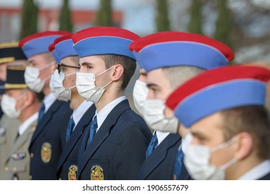 Les Milles, France - 01 27 2021: Students From The Aix-en-Provence Military High School Take Part In The Holocaust Remembrance Ceremony At Camps Des Milles 