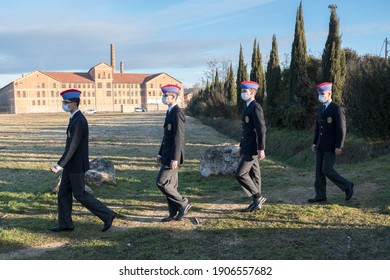 Les Milles, France - 01 27 2021: Students From The Aix-en-Provence Military High School Take Part In The Holocaust Remembrance Ceremony At Camps Des Milles 