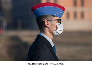 Les Milles, France - 01 27 2021: Students From The Aix-en-Provence Military High School Take Part In The Holocaust Remembrance Ceremony At Camps Des Milles 