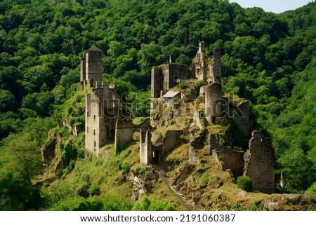 Les Tours de Merle (English : Towers of Merle). Beautiful ancient medieval fortress in Corrèze,  France. Ruins of a middle-age castle.