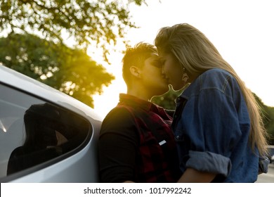 Lesbians Making Out In Car