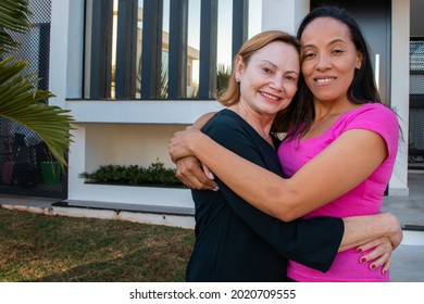 Lesbian Couple In Love With Home Background