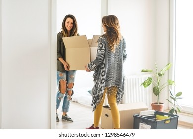 Lesbian Couple Moving In New Home