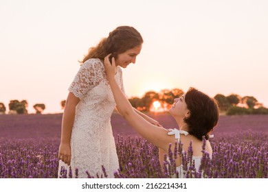 Lesbian Engagement Proposal. Wedding Lgbtq Couple Love. Hispanic Female Young Relationship