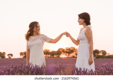 Lesbian Engagement Proposal. Wedding Lgbtq Couple Love. Hispanic Female Young Relationship