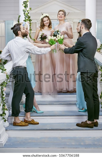 Lesbian Wedding Two Brides Light Pink Stock Photo Edit Now