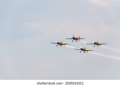 Lesnovo, Bulgaria - August 2012: Aerobatic Maneuver Performed By A Group Of Four Aircrafts