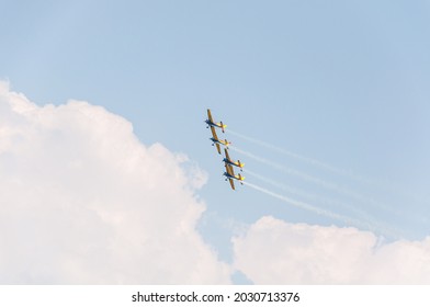 Lesnovo, Bulgaria - August 2012: Aerobatic Maneuver Performed By A Group Of Four Aircrafts