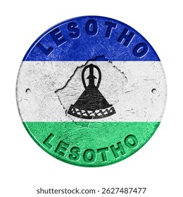 Lesotho Flag Button with Map, Retro Style