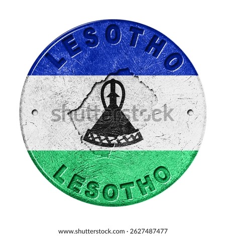 Lesotho Flag Button with Map, Retro Style