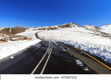 Lesotho Mountain Road In Snow During Winter , Lesotho