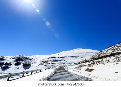 Lesotho Mountain Road In Snow During Winter , Lesotho