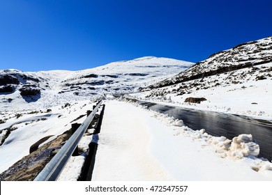 Lesotho Mountain Road In Snow During Winter , Lesotho