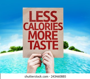 Less Calories More Taste Card With A Beach On Background