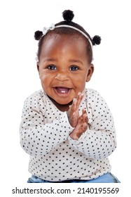 Let the games begin. Studio shot of an adorable baby girl isolated on white.