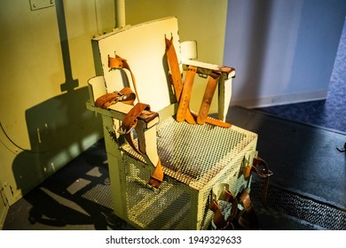 Lethal injection metal prison chair in the cell for death sentence