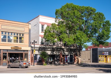 Lethbridge, Alberta - June 13, 2021: Businesses in the heart of Lethbridge's beautiful downtown.