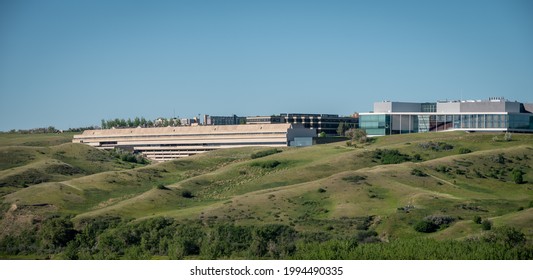 Lethbridge, Alberta - June 13, 2021:  Facade of the main building at the University of Lethbridge.