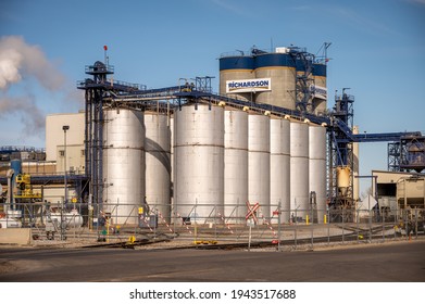 Lethbridge, Alberta - March 21, 2021: Canola crushing facility in the city of Lethbridge.