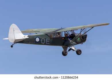 Lethbridge, Australia - November 23, 2014: Piper J-3C-65 Cub (Piper L-4 Grasshopper) Single Engine Light Aircraft In The Markings Of No.4 Squadron Royal Australian Air Force (RAAF).