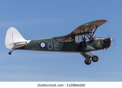 Lethbridge, Australia - November 23, 2014: Piper J-3C-65 Cub (Piper L-4 Grasshopper) Single Engine Light Aircraft In The Markings Of No.4 Squadron Royal Australian Air Force (RAAF).