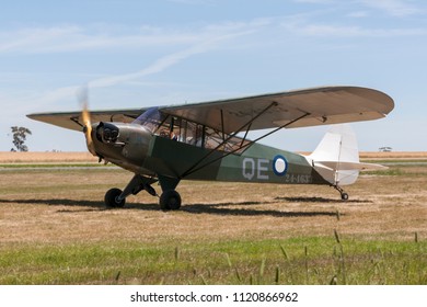 Lethbridge, Australia - November 23, 2014: Piper J-3C-65 Cub (Piper L-4 Grasshopper) Single Engine Light Aircraft In The Markings Of No.4 Squadron Royal Australian Air Force (RAAF).