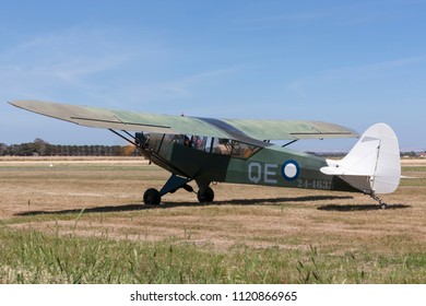 Lethbridge, Australia - November 23, 2014: Piper J-3C-65 Cub (Piper L-4 Grasshopper) Single Engine Light Aircraft In The Markings Of No.4 Squadron Royal Australian Air Force (RAAF).