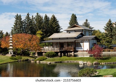 Lethbridge, Canada - Oct. 5 , 2021. One of the buildings in Nikka Yuko Japanese Garden.