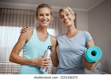 Lets Get One Thing Straight... Were Not. Portrait Of Two Mature Women Getting Ready For Their Workout At Home.