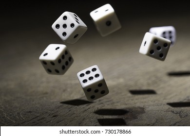 Let`s Play A Diced Game. Dice In Mid Air 