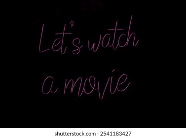 lets watch a movie iscription made from letters and words. Vector realistic isolated retro neon billboard with purple violet electric light lamps of Movie Night logo on black wall background. cinema - Powered by Shutterstock