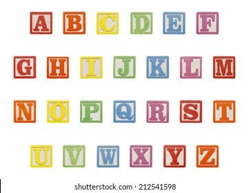 Letter ABC Wood Blocks Isolated On White Background.