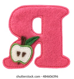 Letter Of The Alphabet Made Of Felt Isolated On White. Cyrillic (Russian) Alphabet. Font For Children With Educational Pictures