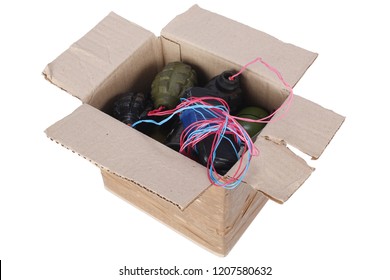 Letter bomb IED - Improvised Explosive Device in mailbox isolated on white