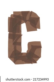 Letter C. Alphabet Made Out Of Brown Tape Isolated On A White Background